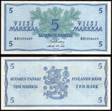 Finland 5 Markkaa - 1963 P#99a UNC Bank Note N#331149