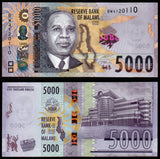 Malawi 20, 50, 100, 200, 500, 1000, 2000 & 5000 Kwacha -	2021-2026 Full Set of 8 UNC Banknote N#333694