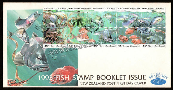 1993 New Zealand Fish Stamp Booklet Issue FDC - Marine Life #FA338