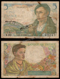 France 5 Francs - 1943 Fine Bank Note N#203073 #UCN358