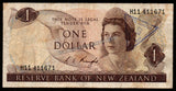 New Zealand 1 Dollar - 1975-1977 P# 163c Fine Bank Note N#202557 #UCN369