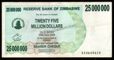 Zimbabwe 25000000 Dollar - 2008 P# 56 Bearer Cheque XF Bank Note N#207514 #UCN390