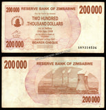 Zimbabwe 200 000 Dollars - 2007 P# 49 XF Bank Note N#207345 #UCN393