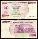 Zimbabwe 50 000 000 Dollars - 2008 P# 57 XF Bank Note N#207280 #UCN394