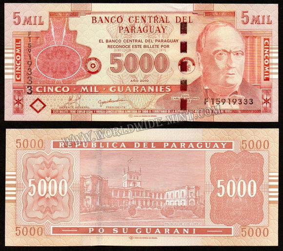 Paraguay 5000 Guaranies 2010 UNC Currency Note #CN3