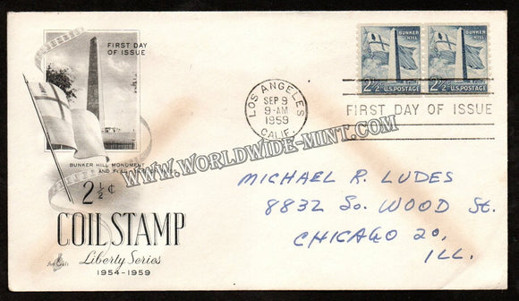 1959 USA Coil stamp Liberty Series - Bunker Hill Monument FDC #FA42