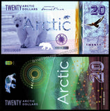 Arctic Territories 1, 5, 10, 20, 50, 100 Arctic Dollars - 2020 Set of 6 UNC Polymer Fantasy Notes N#431827