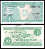 Burundi 10 Francs - 2001 UNC Banknote N#204397