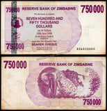 Zimbabwe 750000 Dollars - 2007 P# 52 XF Bank Note N#207510 #UCN465