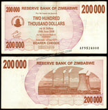 Zimbabwe 200 000 Dollars - 2007 P# 49 XF Bank Note N#207345 #UCN466