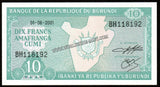 Burundi 10 Francs - 2001 UNC Banknote N#204397