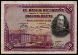 Spain 50 Pesetas - 1936 P# 75b XF Bank Note N#201925 #UCN487