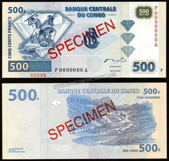Congo 500 Francs Specimen 2002 UNC Currency Note #CN48