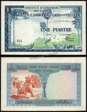 Vietnam - French Indochina 1 Piastre - 1954 P# 105 AUNC Bank Note N#208681 #UCN491