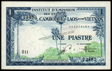 Vietnam - French Indochina 1 Piastre - 1954 P# 105 AUNC Bank Note N#208681 #UCN491