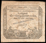 France 50 Sols - 1793 P#A70b XF Bank Note N#206255 #UCN493