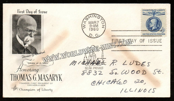 1960 USA Thomas G. Masaryk Champion Of Liberty FDC #FA49