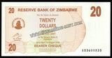 Zimbabwe 2006 -  20 Dollars Bearer Cheque UNC Currency Note N#207484