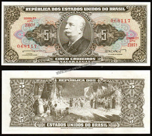 Brazil 5 Cruzeiros Thesouro Nacional; 2nd print; "Valor Legal" 1962-1964 UNC Banknote N#202089
