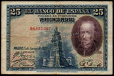 Spain 25 Pesetas - 1928 P# 74c Very Fine Bank Note N#204689 #UCN500