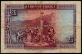 Spain 25 Pesetas - 1928 P# 74c Very Fine Bank Note N#204689 #UCN500