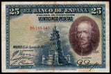Spain 25 Pesetas - 1928 P# 74c XF Bank Note N#204689 #UCN508