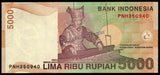 Indonesia 5000 Rupiah - 2001 P#142a AUNC Bank Note N#203656 #UCN524