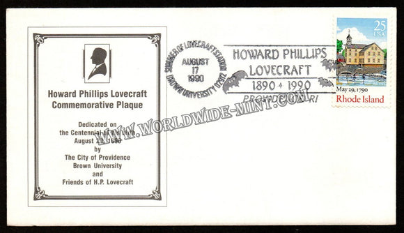 1990 USA Rhode Island Howard Philips Lovecraft American writer Commemorative Plaque FDC #FA53