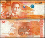Philippines 20 Peso - 2014 P# 206a XF+ Bank Note N#202153 #UCN540