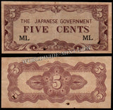 Malaya 5 Cents Japanese Government - 1942 P#M2a Fine Bank Note N#208701 #UCN543