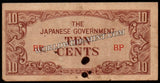 Myanmar 10 Cents Japanese Government - 1942 P#11a Fine Bank Note N#214761 #UCN544