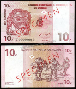 Congo 10 Francs Specimen 1997 UNC Currency Note #CN57