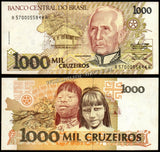 Brazil 1000 Cruzeiros - 1990 P#231a AUNC Bank Note N#206098 #UCN592