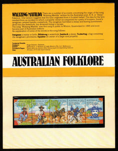 1980 Australia Australian Folklore Se-tenant Strip of 4 in Presentation Pack - Sheep, Horse, Cow Boy #FT-61