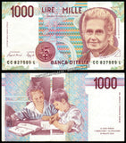 Italy 1000 Lire - 1990 P# 114b M.Montessori (Italian physician and educator) XF+ Bank Note N#202232 #UCN636
