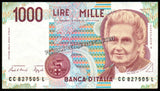 Italy 1000 Lire - 1990 P# 114b M.Montessori (Italian physician and educator) XF+ Bank Note N#202232 #UCN636