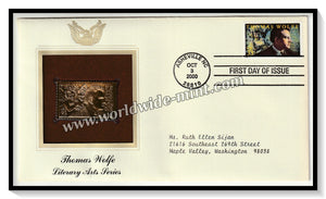 2000 USA Thomas Wolfe Literary Arts Series - Gold Replica FDC #FE63