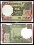 2019 India 1 Rupee SUBHASH CH. GARG, Inset: L UNC Currency Note #A64