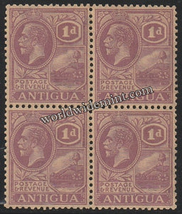 1921-1929 ANTIGUA - KING GEORGE V W/M: MULTI SCRIPT CA BLOCK OF 4 MNH SG: 64a CV: £80