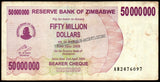 Zimbabwe 50 000 000 Dollars - 2008 P# 57 XF Bank Note N#207280 #UCN655