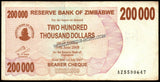 Zimbabwe 200 000 Dollars - 2007 P# 49 XF Bank Note N#207345 #UCN656