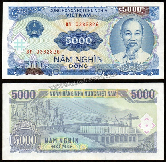 Vietnam 5000 Dong 1991 UNC Currency Note #CN65