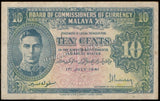 Malaya 10 Cents -1941 P#8 King George VI - XF Bank Note N#208691 #UCN705