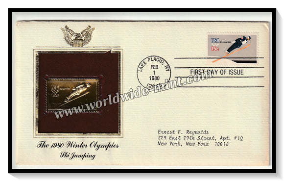 1980 USA The 1980 Winter Olympics Ski Jumping  - Gold Replica FDC #FE71