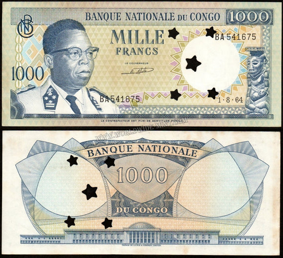 Congo 1000 Francs 1964 UNC Currency Note #CN71