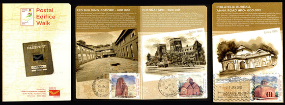 2025 Postal Edifice Walk - 3 place Cancelled Egmore, Chennai GPO & PB Special Philatelic Passport Booklet - Limited Print #SC-72