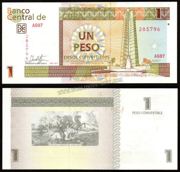 Cuba 1 Peso 2017 UNC Currency Note #CN78