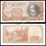 Chile 10 Escudos blue/black serial 1973-1974 UNC Banknote N#205219