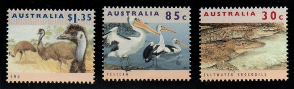 1994 Australia Saltwater Crocodile, Pelican, Emu 3v MNH #FT-85