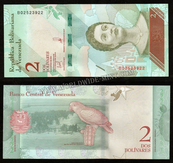 Venezuela 2 Bolivars 2018 UNC Currency Note #CN883